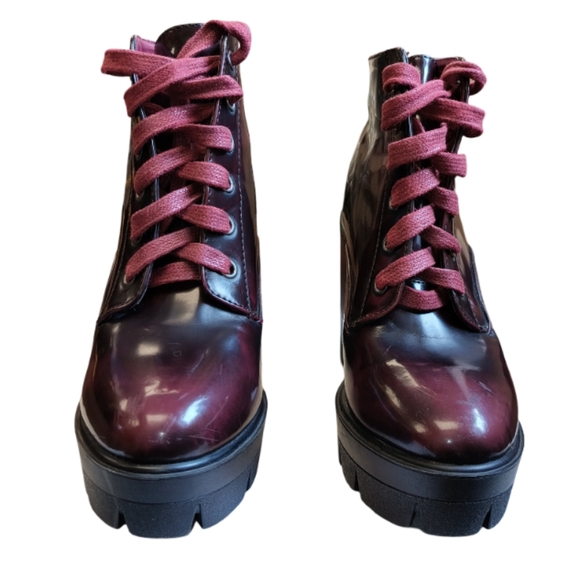 Bamboo Jonas-02 Dark Burgundy Chunky Ankle Boots with Lug Sole Size 9 - Picture 4 of 16
